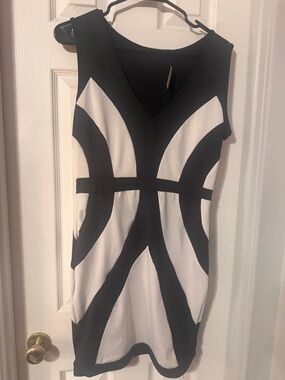 Black and White V-Neck Sleeveless Sheath Dress